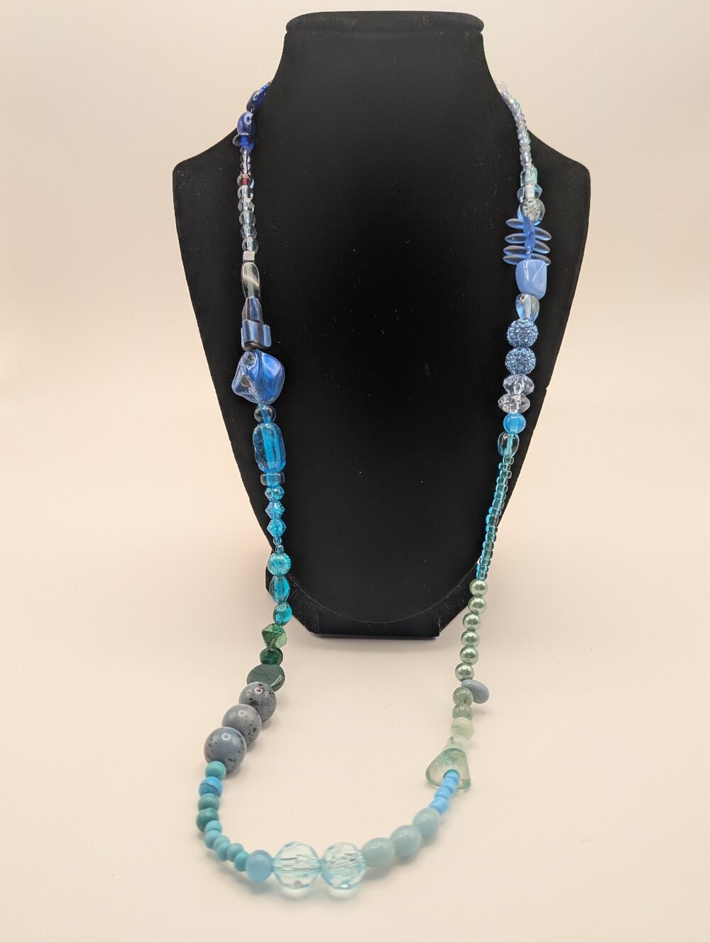 Handcrafted Vintage Upcycled Y2K Blue Beaded Necklace